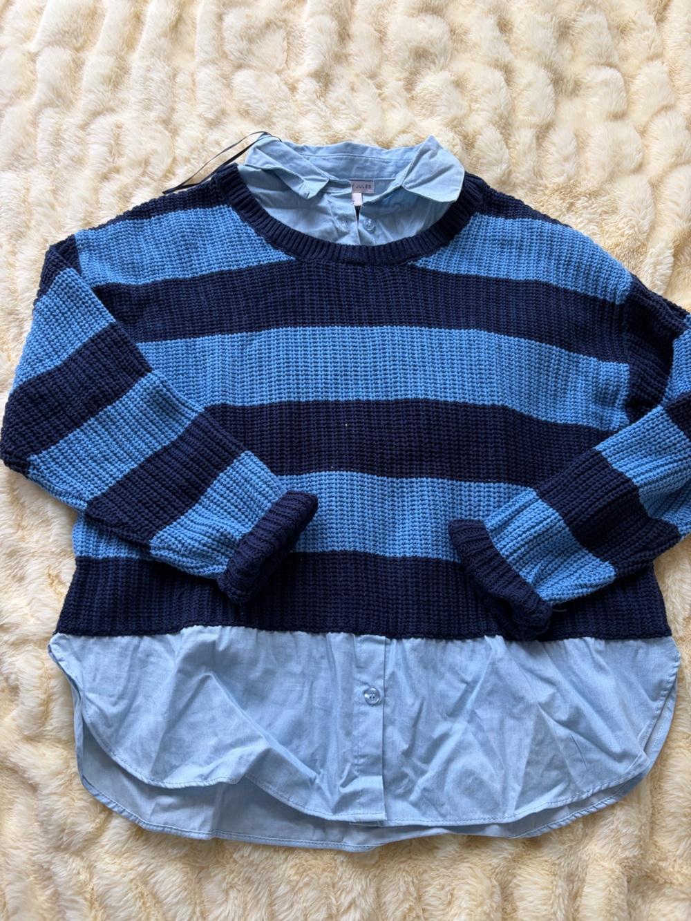 Knit sweater with linen button up